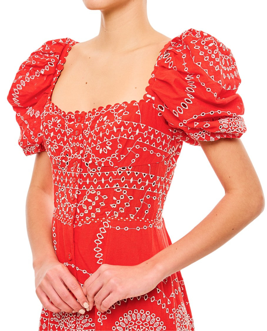 Charo Ruiz Ibiza Midi Dress With Front Button Fastening And Balloon Sleeves