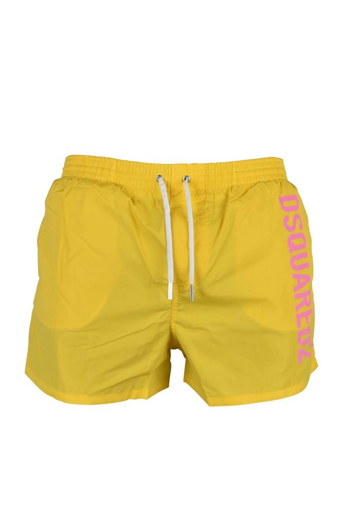 Dsquared2 Yellow Swim Shorts With Bold Pink Logo