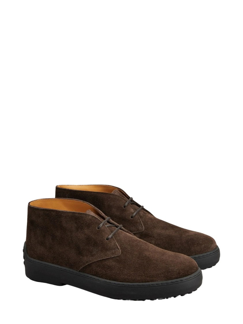 Tod's Smooth Dark Brown Suede Boots With Minimalist Lace-Up Design