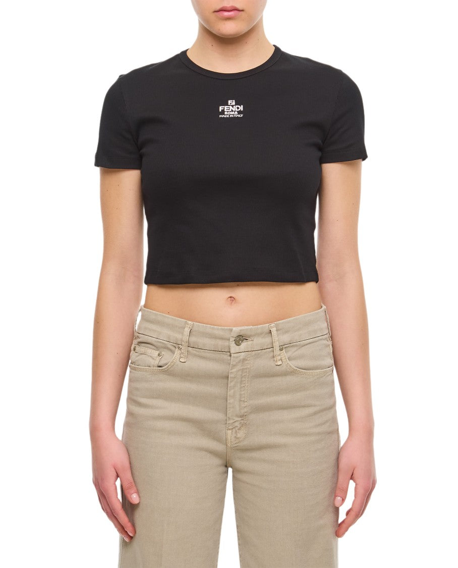 Fendi Ribbed Cropped T-Shirt