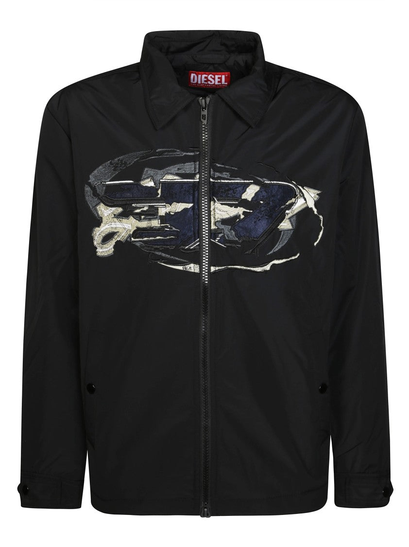 Diesel Modern Black Jacket With Intricate Graphic Detailing