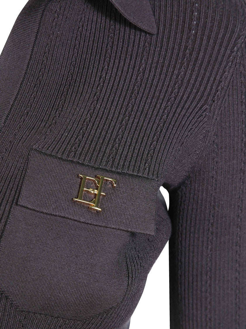 Elisabetta Franchi Fitted Black Ribbed Midi Dress