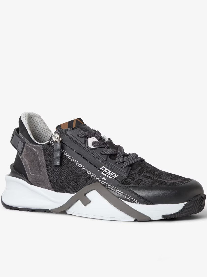 Fendi Flow Black/Grey Low-Profile Side-Zip Sneakers