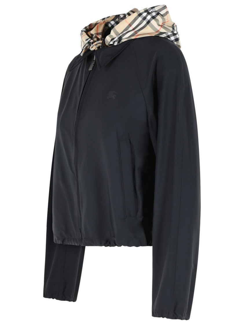 Burberry Cropped 'Newcott' Black Polyamide Hooded Jacket