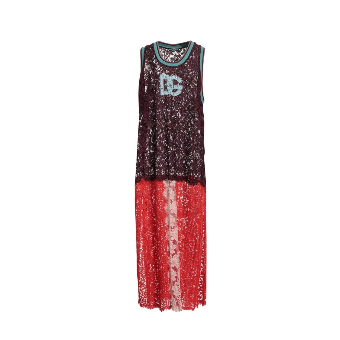 Dolce & Gabbana Burgundy Lace Maxi Dress With Intricate Embroidery