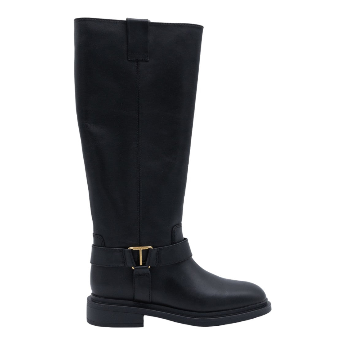 Twin-Set Tall Black Boots With Gold-Tone Ankle Buckle