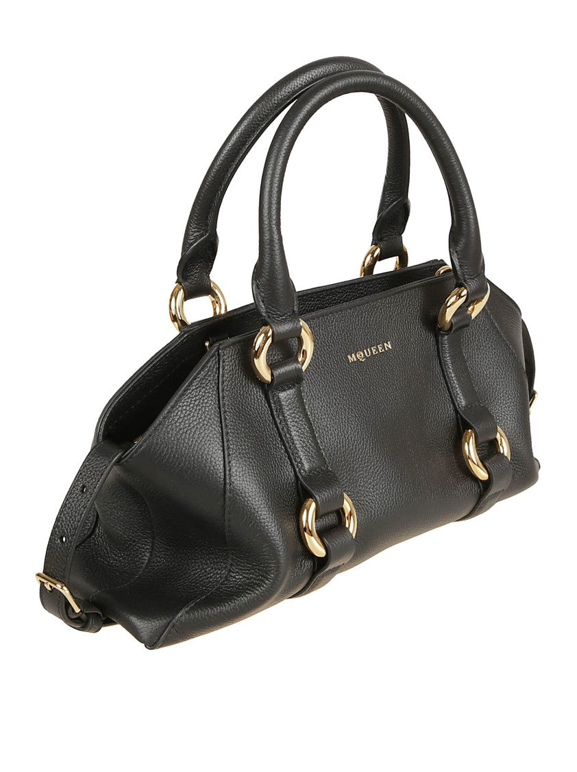 Alexander Mcqueen Elongated Black Full-Grain Calfskin Farringdon Bag
