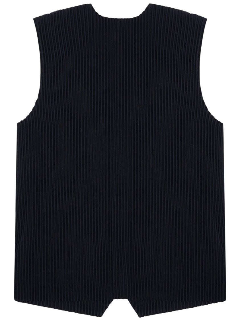 Homme Plissé Issey Miyake Textured Pleated Vest With Deep V-Neckline