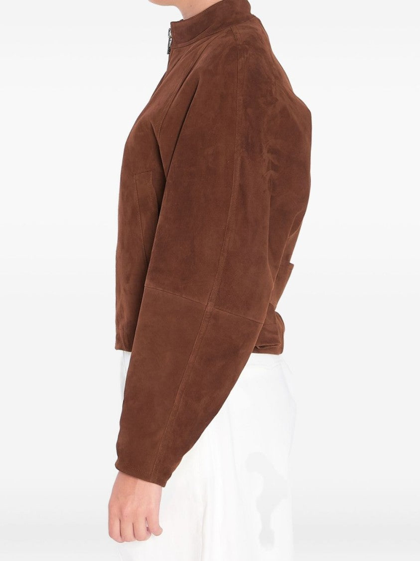 Alaïa Brown Suede Jacket With Mandarin Collar