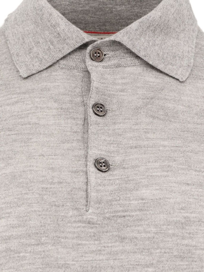 Brunello Cucinelli Long-Sleeved Grey Polo With Textured Fabric