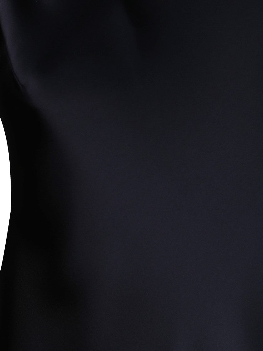 Herno Black Midi Satin Dress With High Neckline