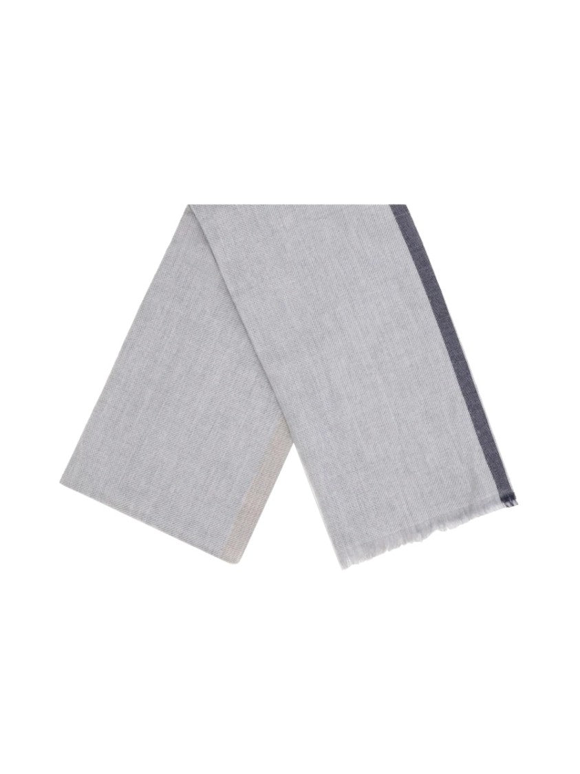 Brunello Cucinelli Rectangular Wool And Cashmere Blend Scarf With Fringed Edges