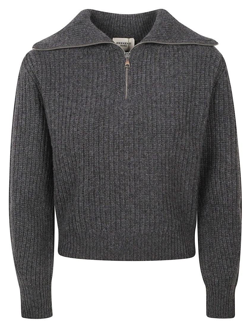 Max Mara Cropped Ribbed Knit Sweater With Zipper Detail