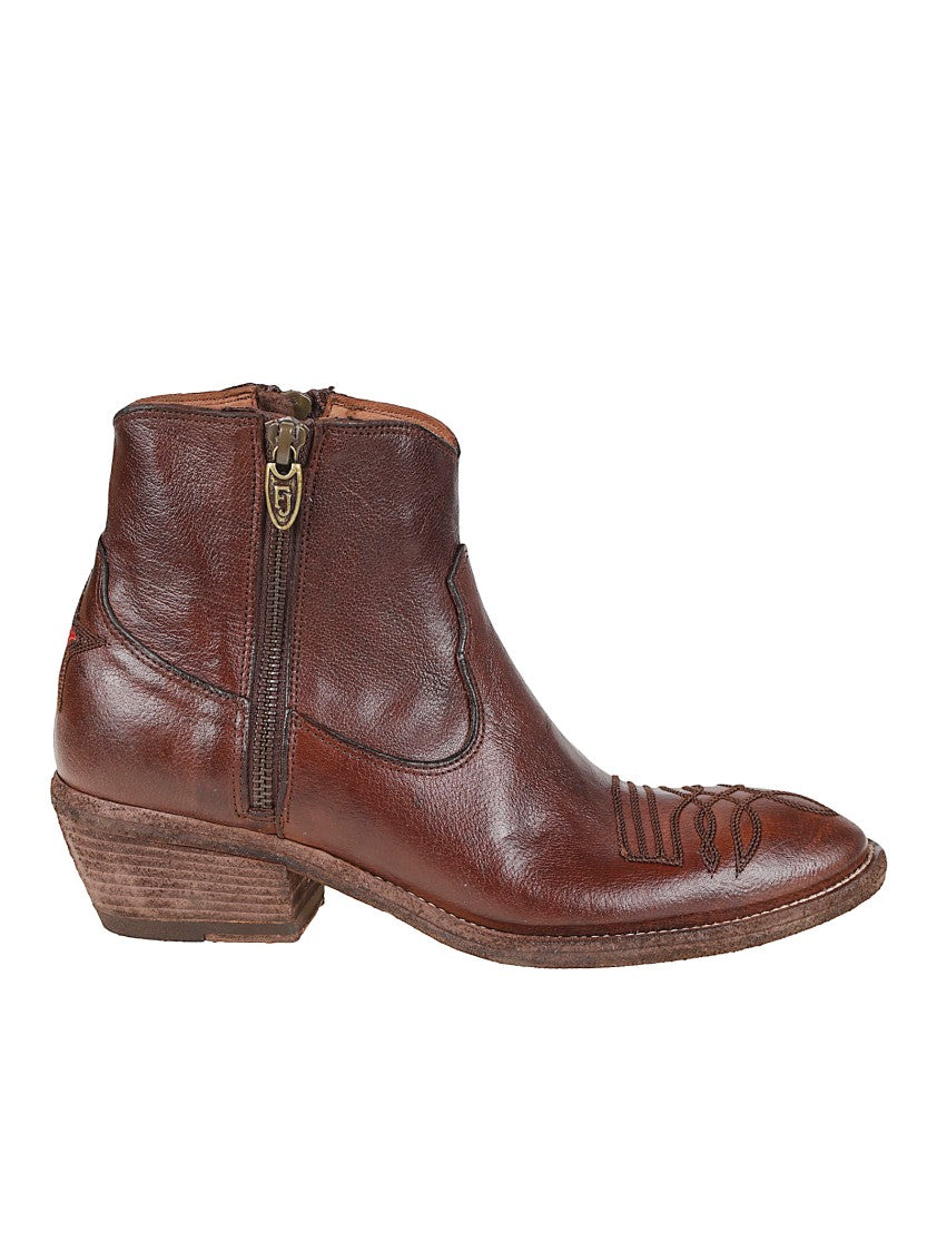 Fauzian Jeunesse Ignis Rich Brown Leather Star Pointed Toe Ankle Boots