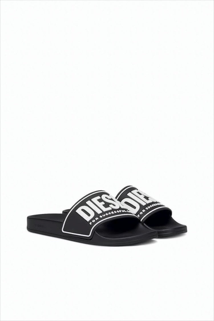 Diesel Contoured Black Slide Sandals