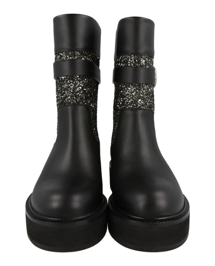 Ferragamo Glitter-Accented Ankle Boots With Block Heel
