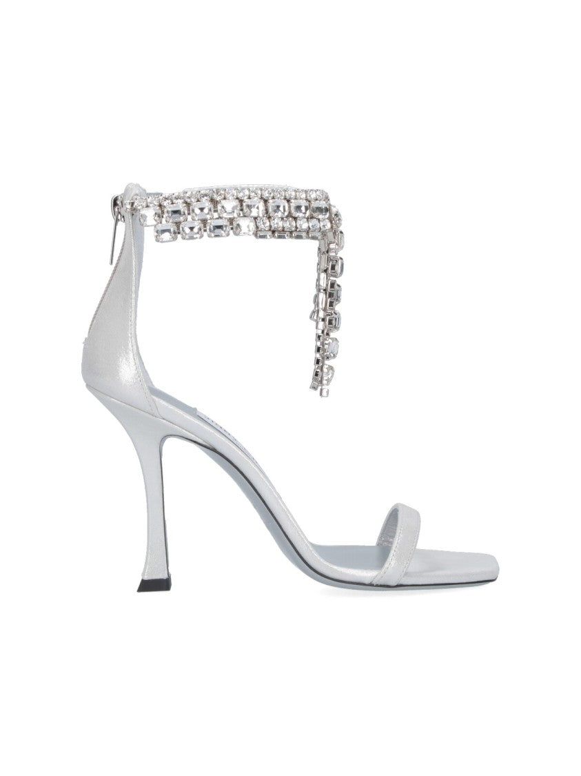 Jimmy Choo "Verity 100" Rhinestone Slingback Sandals Silver