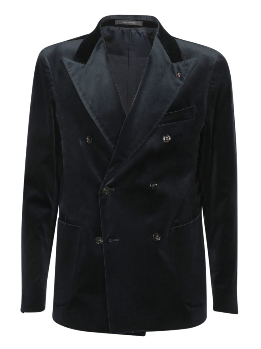 Tagliatore Blue Double-Breasted Velvet Blazer