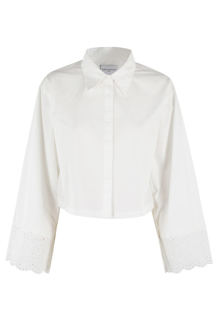 Isabelle Blanche Cropped Shirt With Classic Collar And Lace Detailing