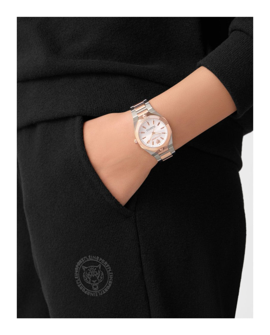 Plein Sport Elegant Two-Tone Bracelet Watch With Silver Sunray Dial
