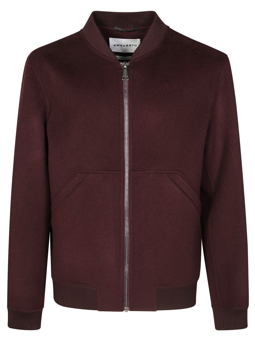 Amaranto Minimalist Black Bomber Jacket With Ribbed Details