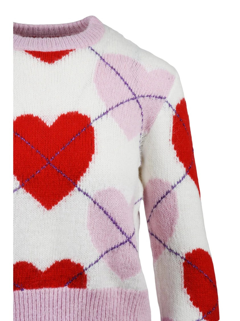 Mc2 Saint Barth Heart Pattern Short Knit Sweater With Ribbed Accents