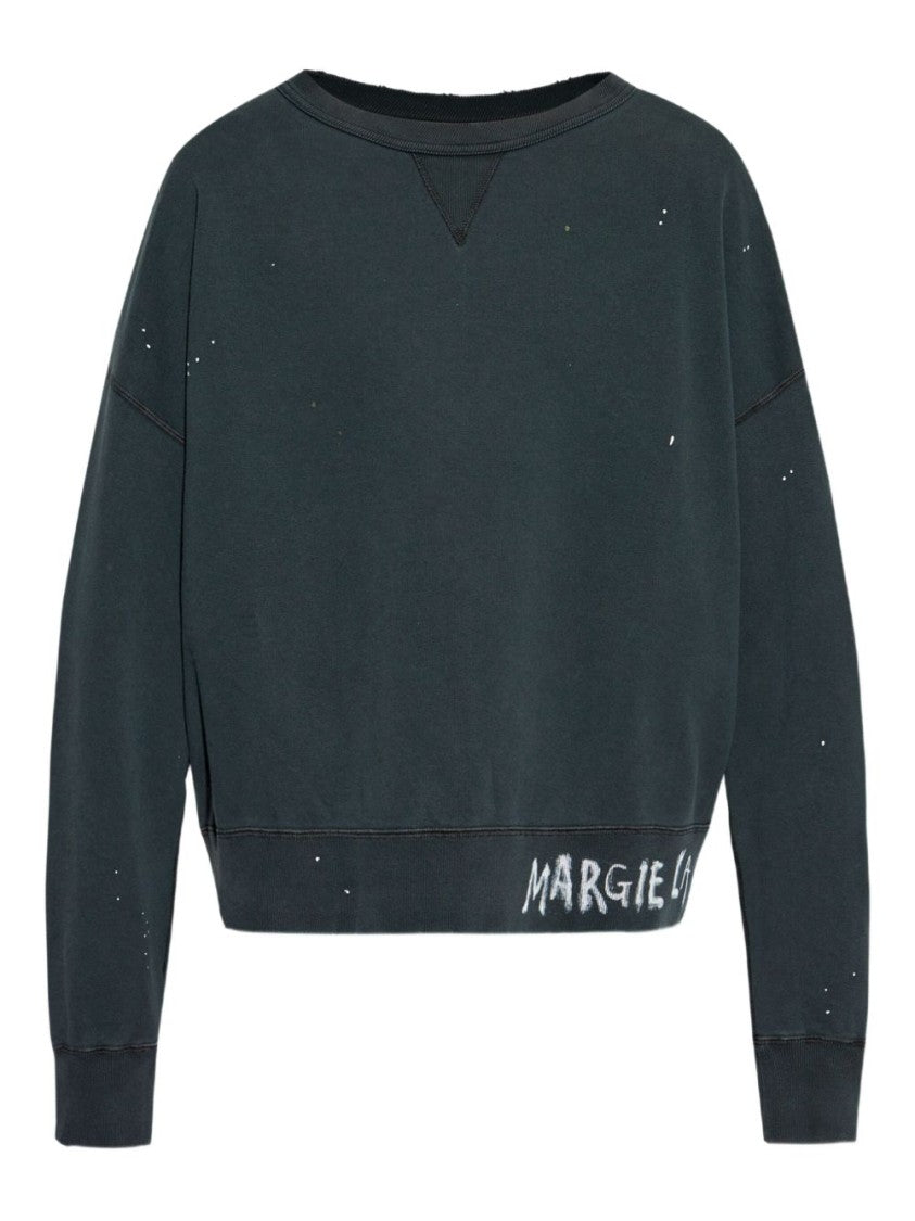 Maison Margiela Crew Neck Sweatshirt With Distressed Details And Logo Print