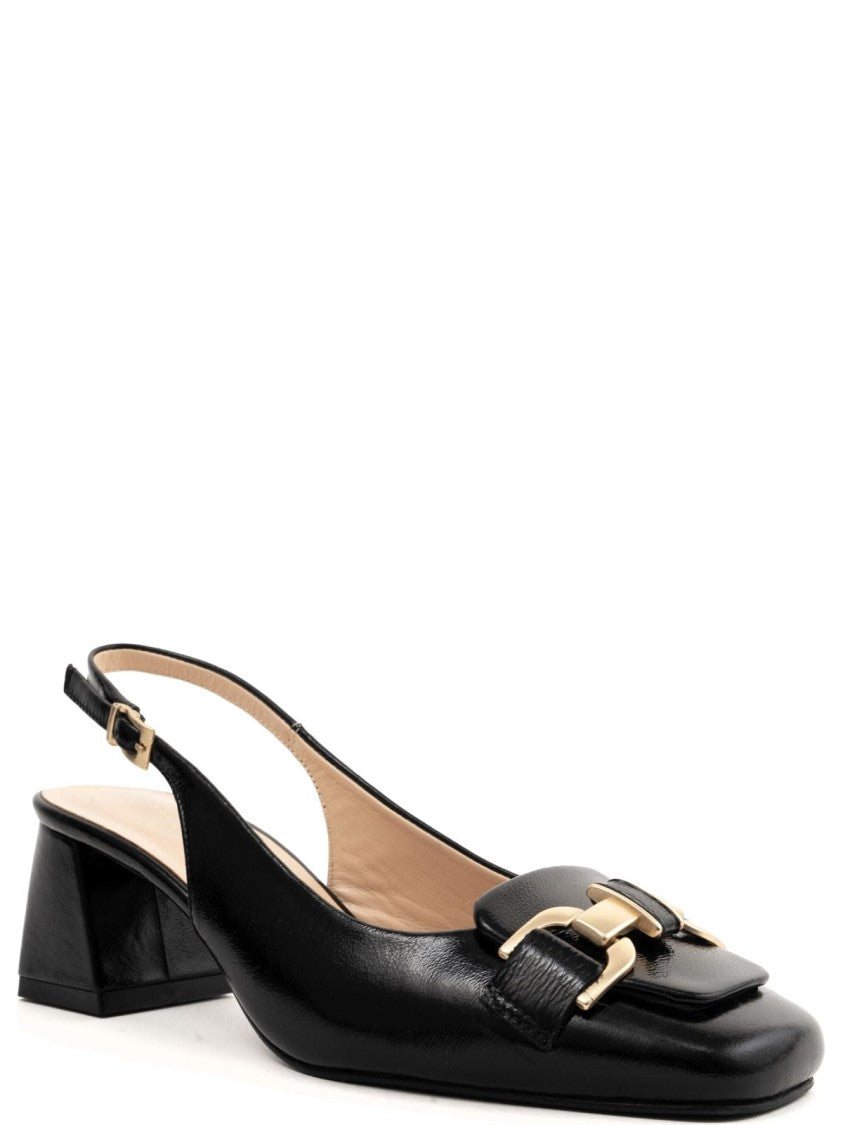Sergio Moretti Part-Open Black Cow Leather Mid Heel Pumps
