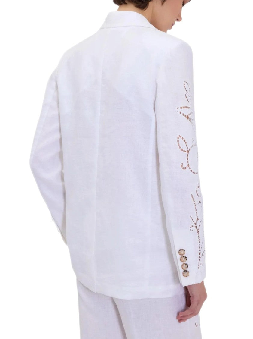 Ermanno Firenze Single-Breasted Linen Blazer With San Gallo Embroidery