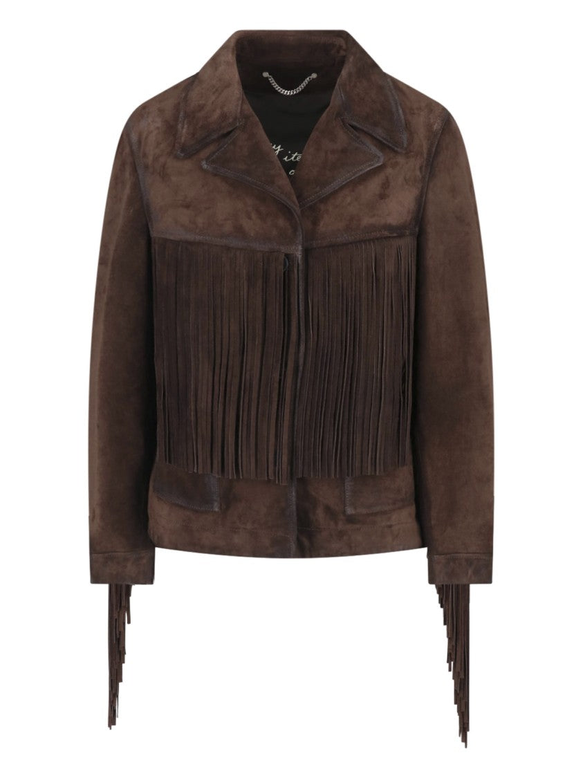 Golden Goose Brown Classic Lapel Fringe Calf Suede Jacket