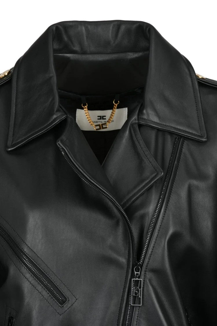 Elisabetta Franchi Leather Biker Jacket - Black