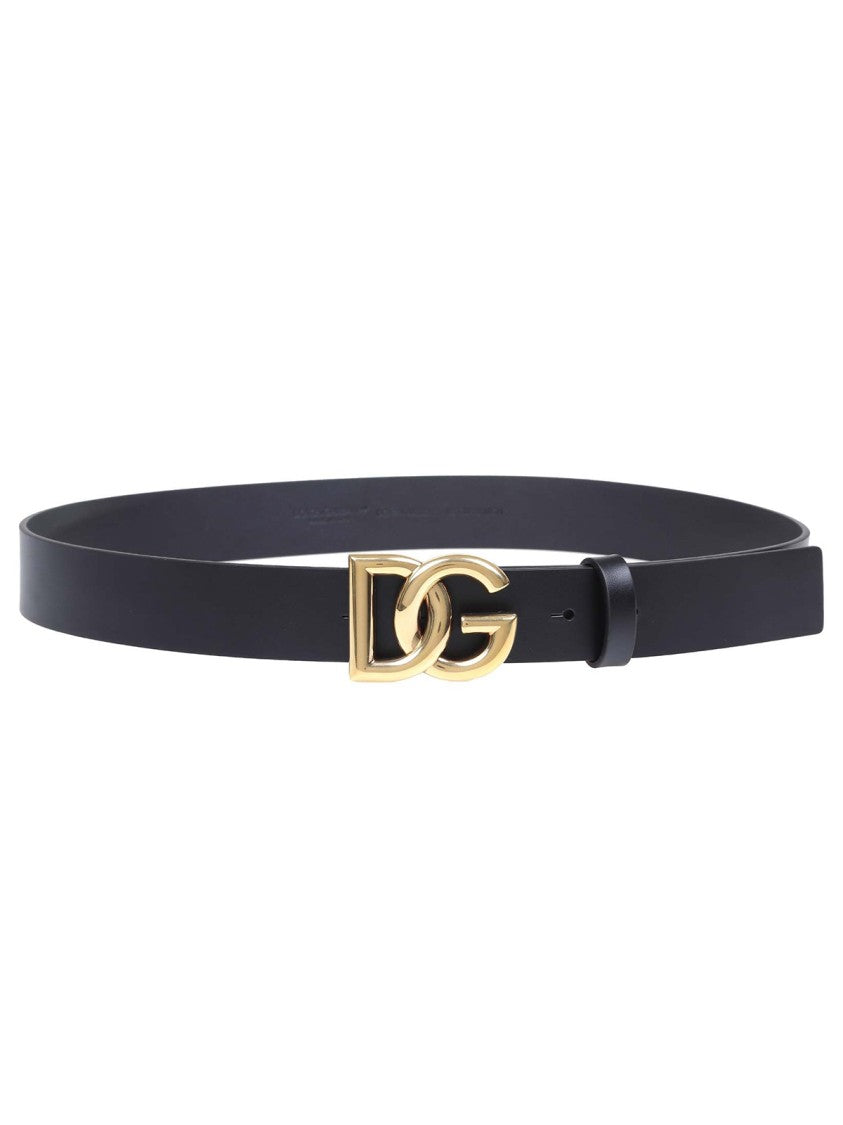 Dolce & Gabbana Metal Crossed Dg Logo Calfskin Belt