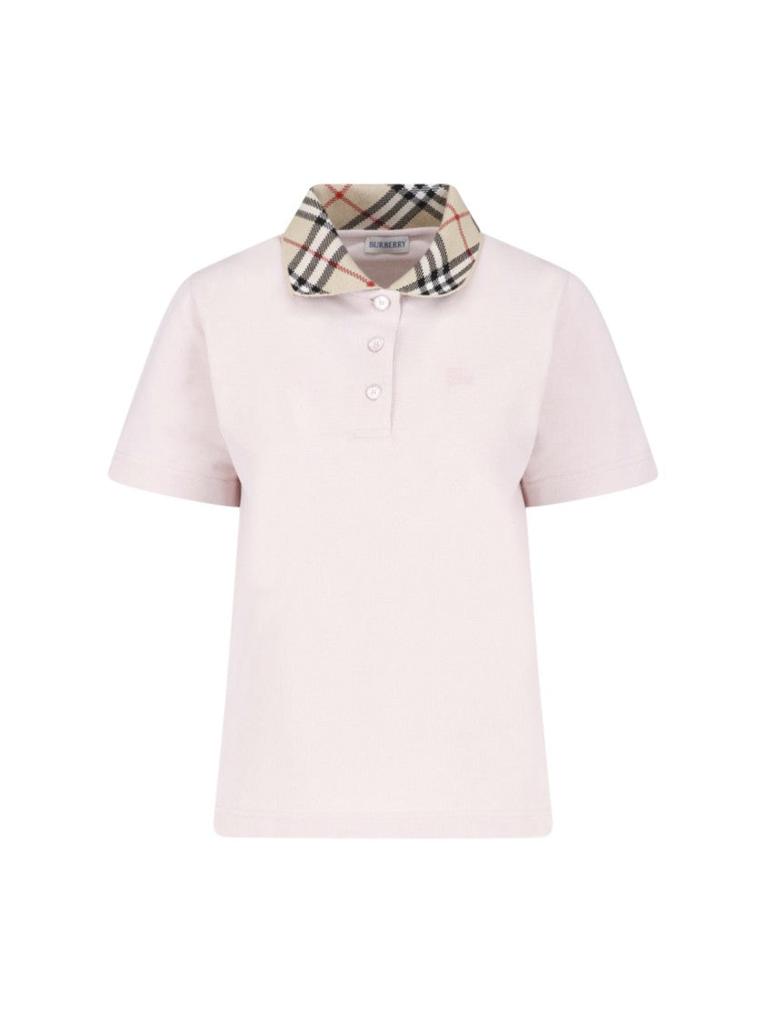 Burberry Pink Check Cotton Polo Shirt