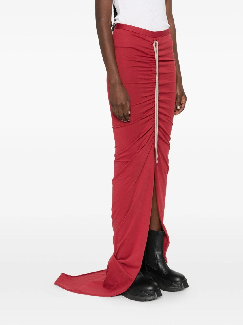 Moncler X Rick Owens Red Adjustable Knitted Long Skirt
