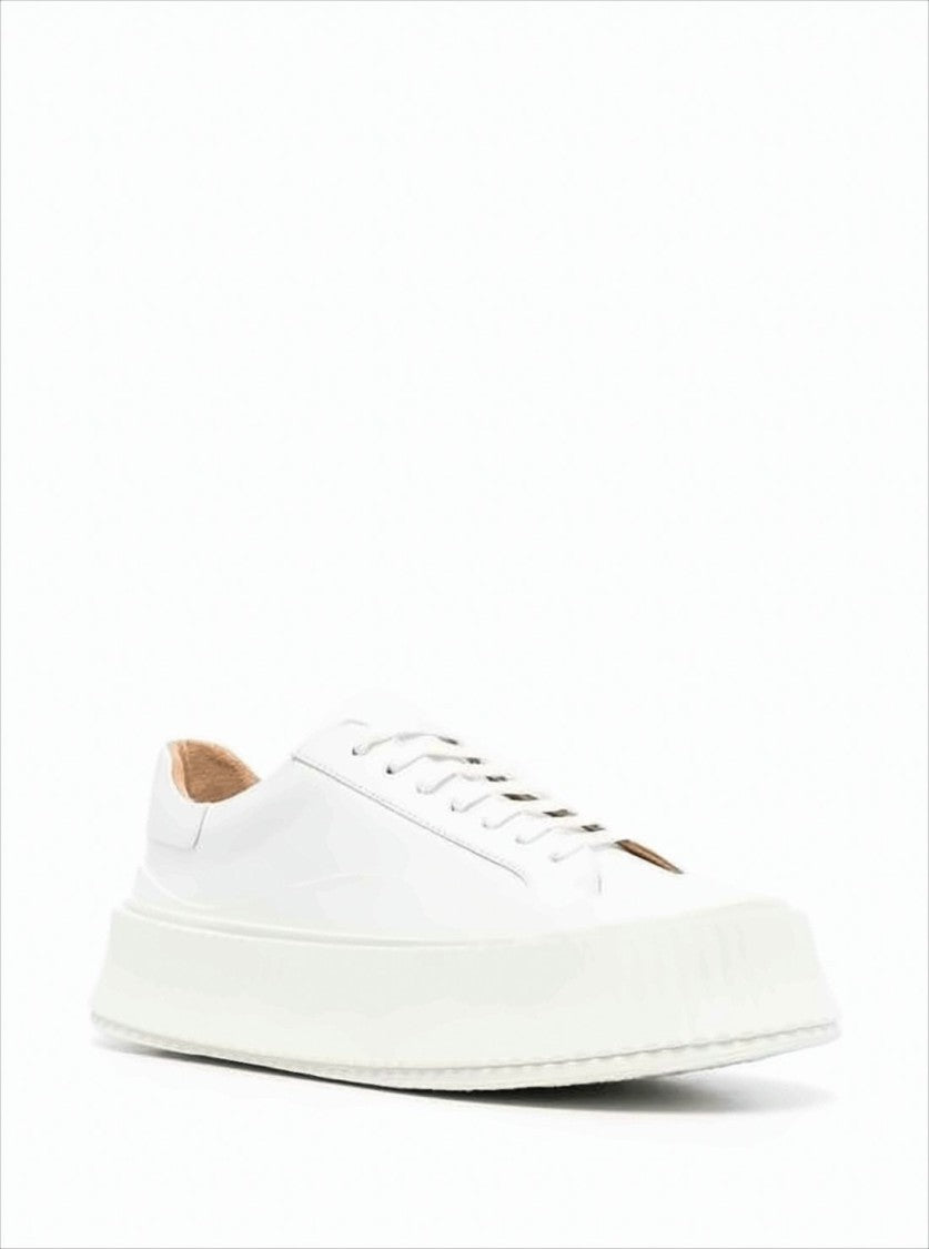 Jil Sander Minimalist Calfskin Leather Sneakers With Textured Rubber Sole