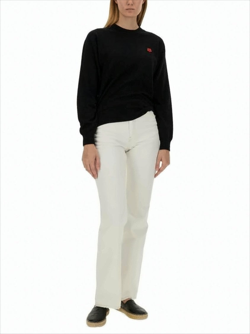 Kenzo Classic Black Wool Sweater With Ribbed Cuffs And Subtle Detail