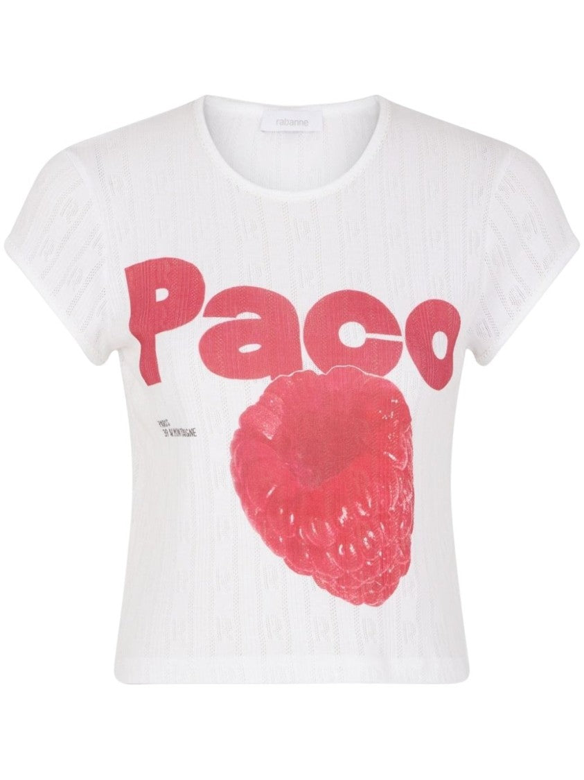 Rabanne Cropped White T-Shirt With Playful Graphic Design