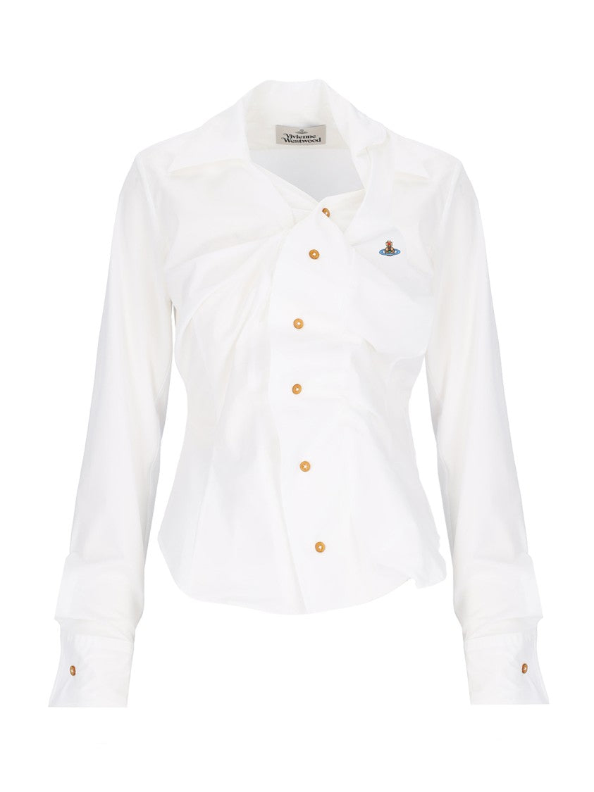 Vivienne Westwood Distorted Silhouette White Cotton Shirt With Asymmetrical Hem