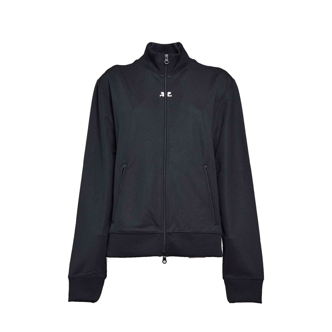 Courrèges Interlock Sweatshirt In Black Nylon With Zip