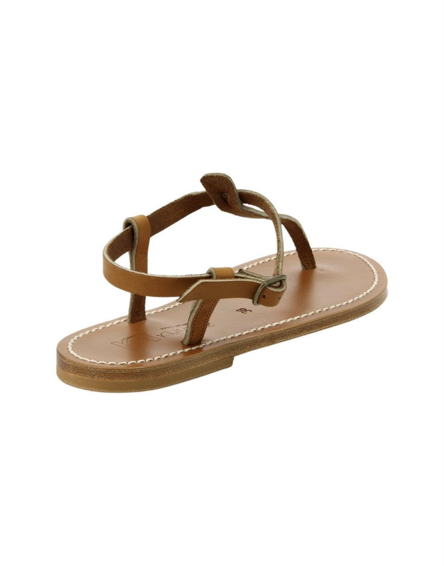 K Jacques St Tropez Brown Leather Thong Sandal With Ankle Strap