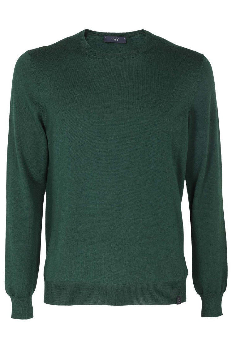 Fay Merino Wool Crew Neck Sweater In Verdant Green