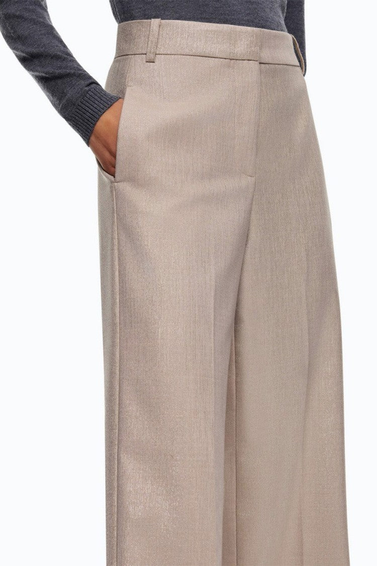 Pinko Beige Polyester-Viscose Blend Metallic-Fleck Trousers