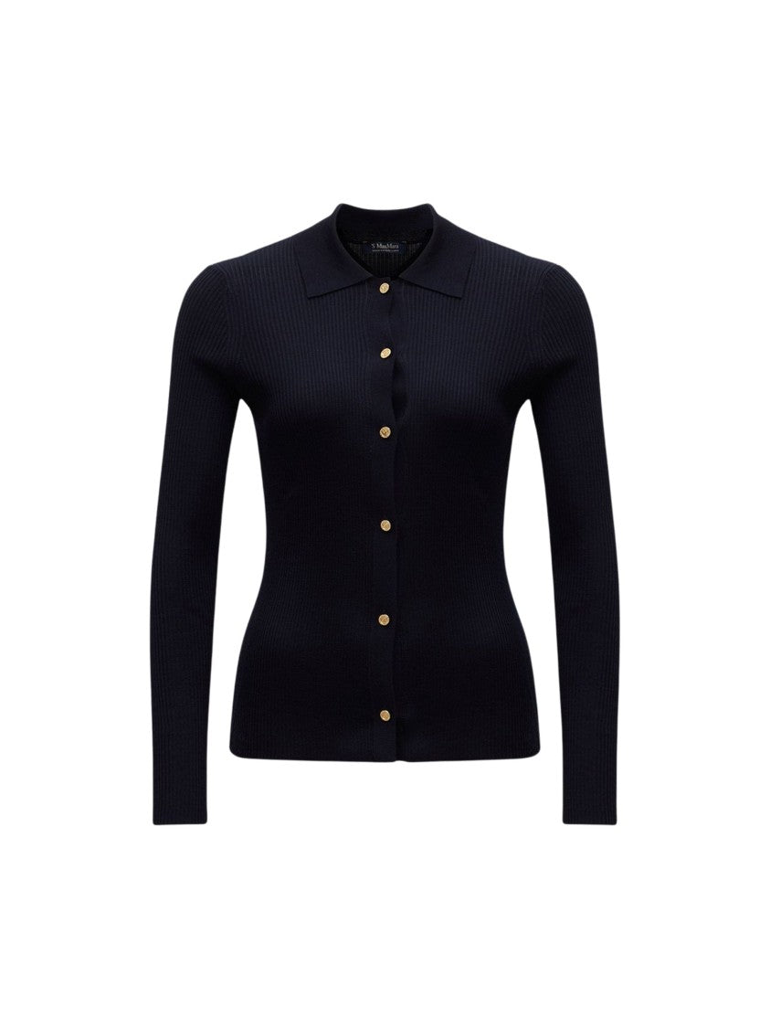 Max Mara Blue Limone V-Neck Wool Cardigan