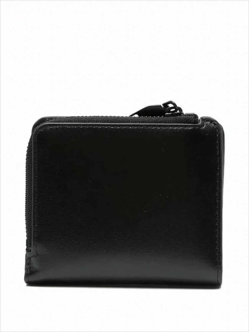 Diesel Compact Black Calfskin Wallet With Zip-Around Closure