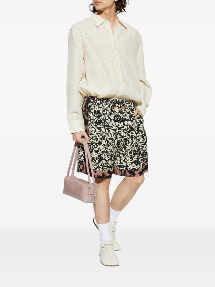 Dries Van Noten Abstract Print Black Shorts With Relaxed Fit