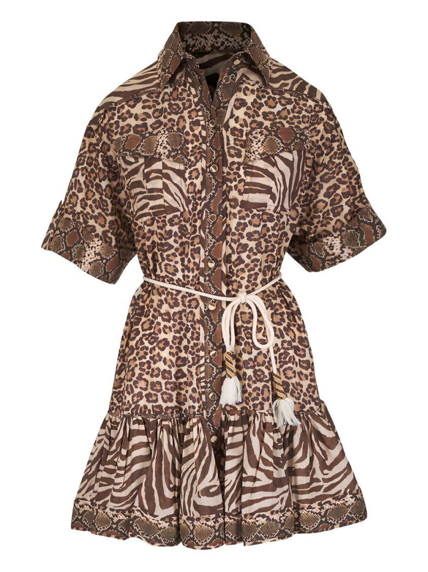 Zimmermann Multicolour Animal Print Mini Dress With Ruffled Hem