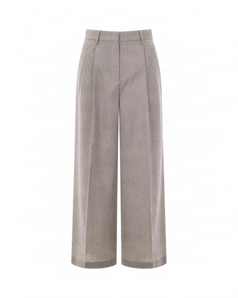 Max Mara Pure Virgin Wool Double Pleated Wide-Leg Trousers