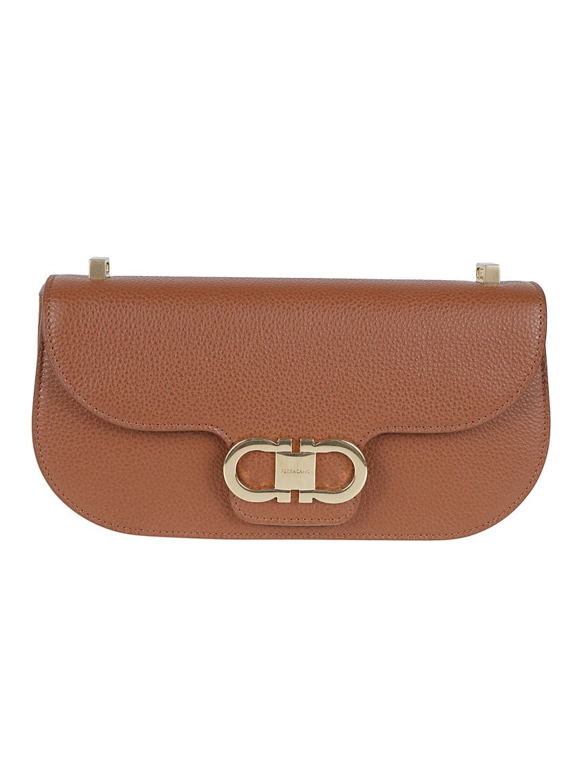Ferragamo Textured Calf Leather Bag With Gold-Tone Gancini Clasp