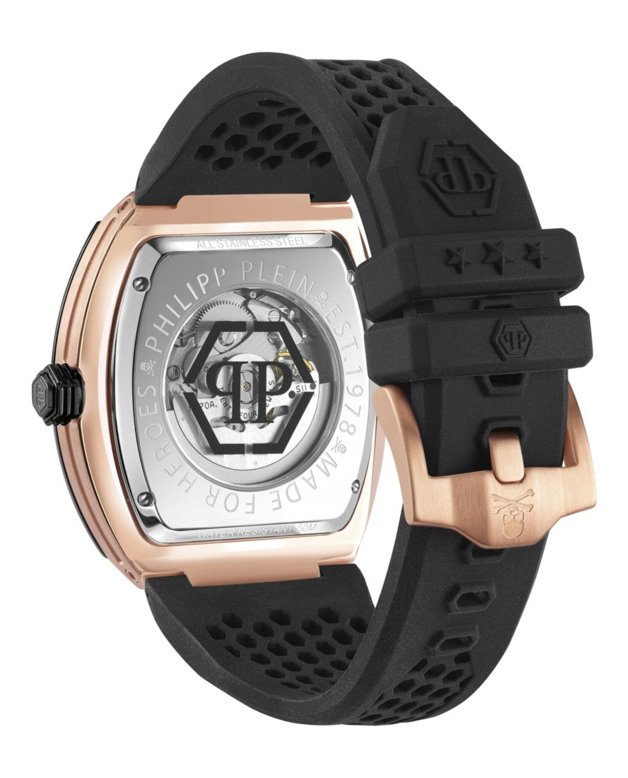 Philipp Plein Grey Skeleton Dial Automatic Watch With Two-Tone Case