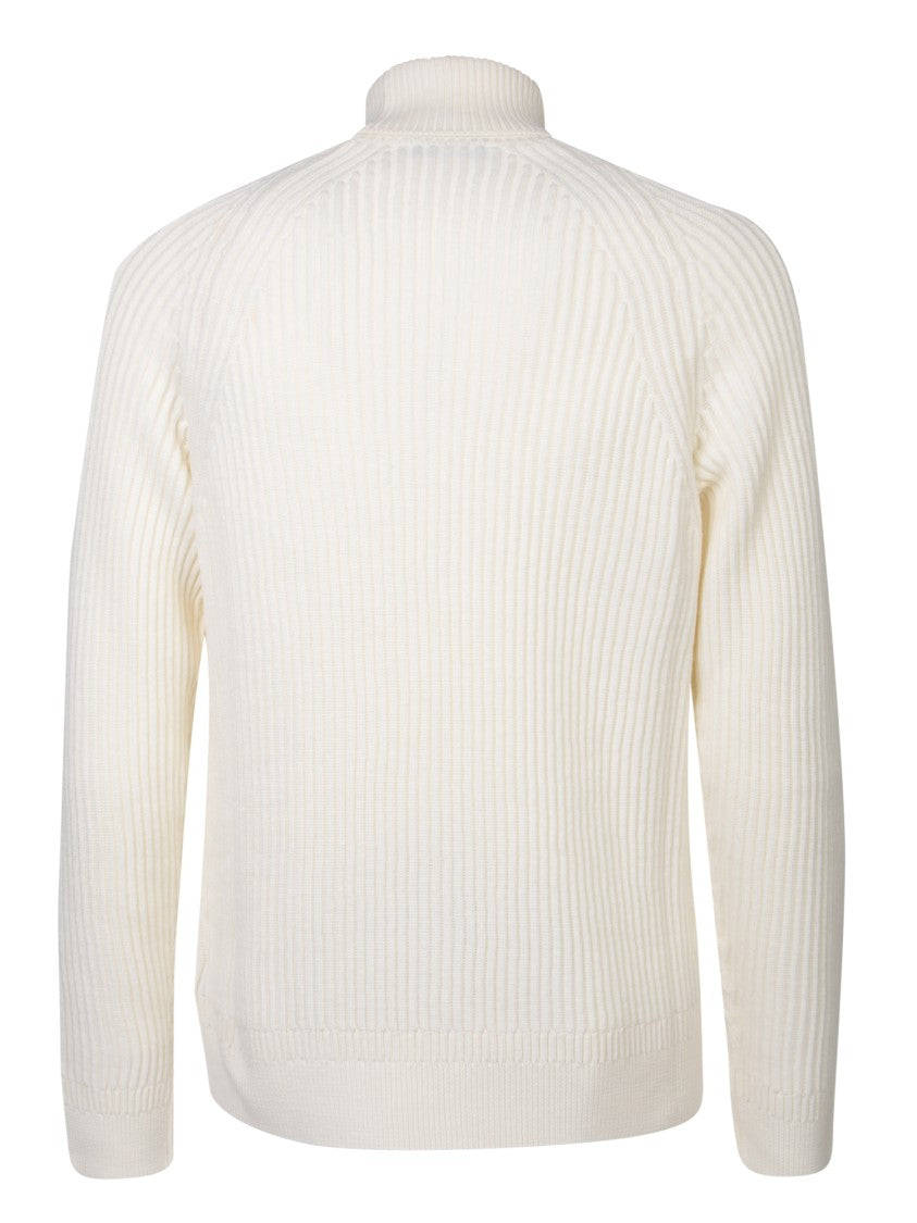 Zanone High Collar White Rib Knitwear